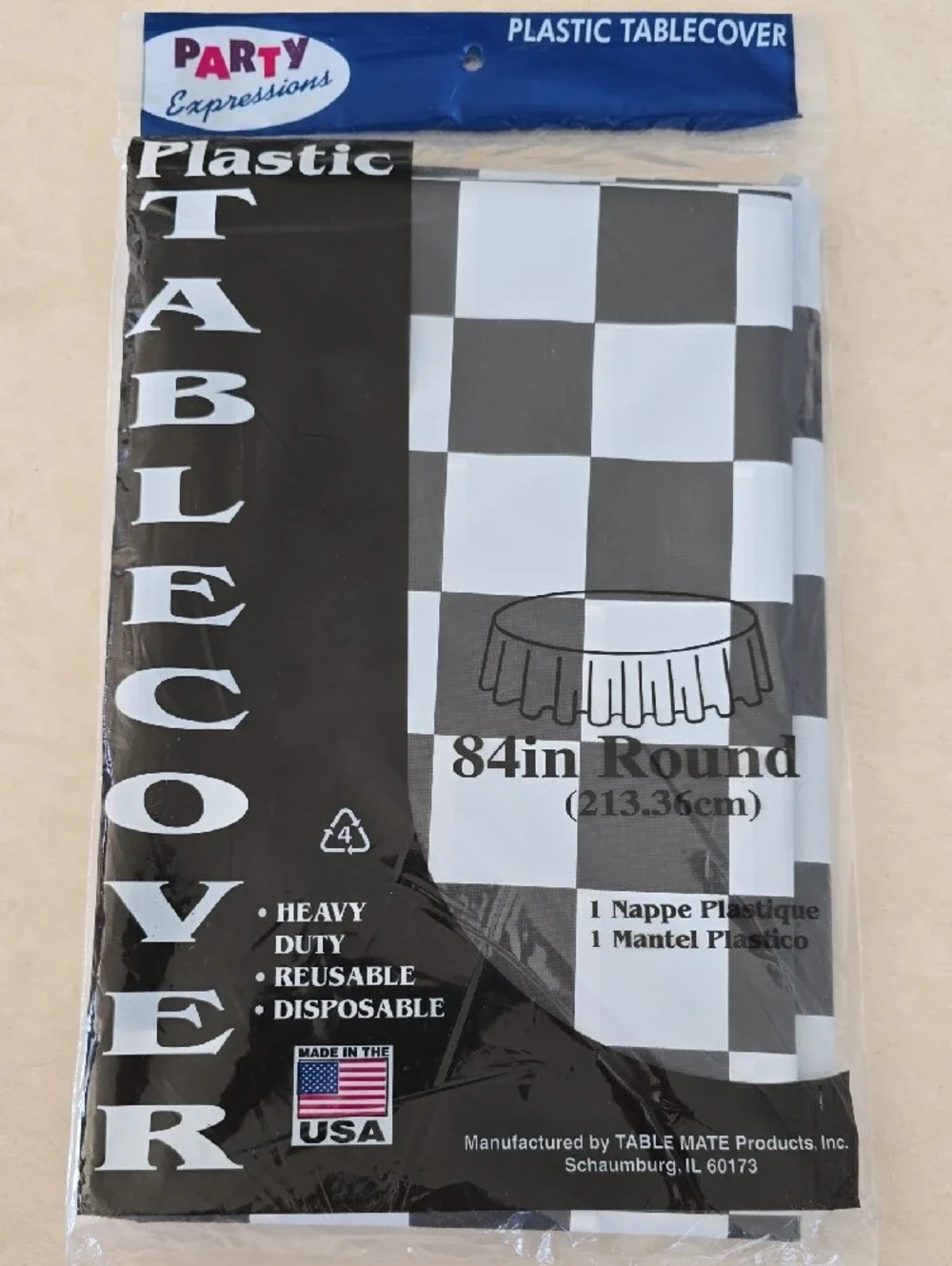 NWT Set Of 5 Black and White Checked Disposable Plastic Tablecovers